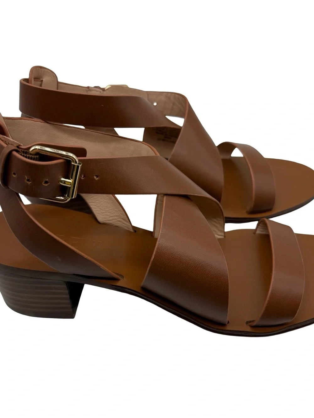 J Crew Cross-strap block-heel sandals in leather Brown Travel Vacation Wedding
